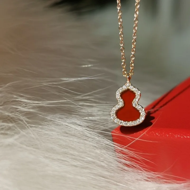 New Design Luxury 925 Sterling Silver Agate Gourd Pendant Necklace Women Carnelian Crystal Necklace Jewelry