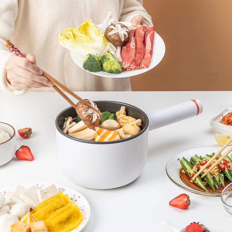 Non-stick multi-functional 1.5L mini pot with boil dry protection for boiling water noodle egg dumpling electric cooker