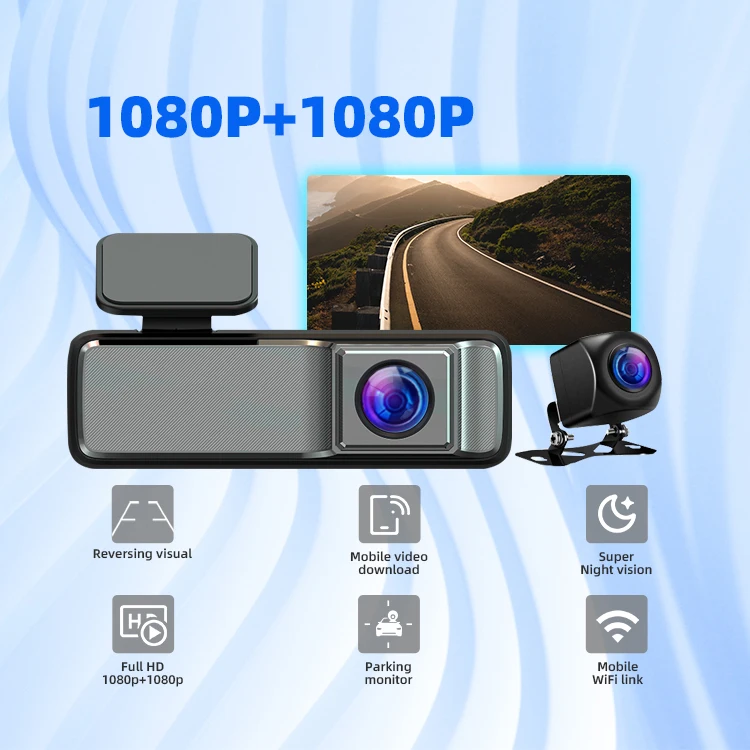 2 Camera 1080P+1080P Car DVR WiFi Logger Night Vision Dual Lens Dash Cam With Rearview Lens 2 Channel Car Camcorder