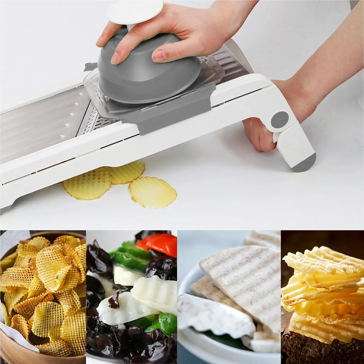 Mandoline Slicer for Kitchen Adjustable Stainless Steel Mandoline Vegetable and Fruit Slicer, Cutter and Shredder, Grey