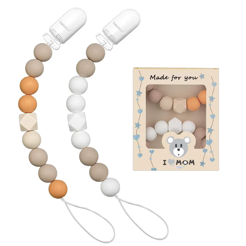 Wholesale nipple clip chain beads customize silicone bpa free baby pacifier clip bead