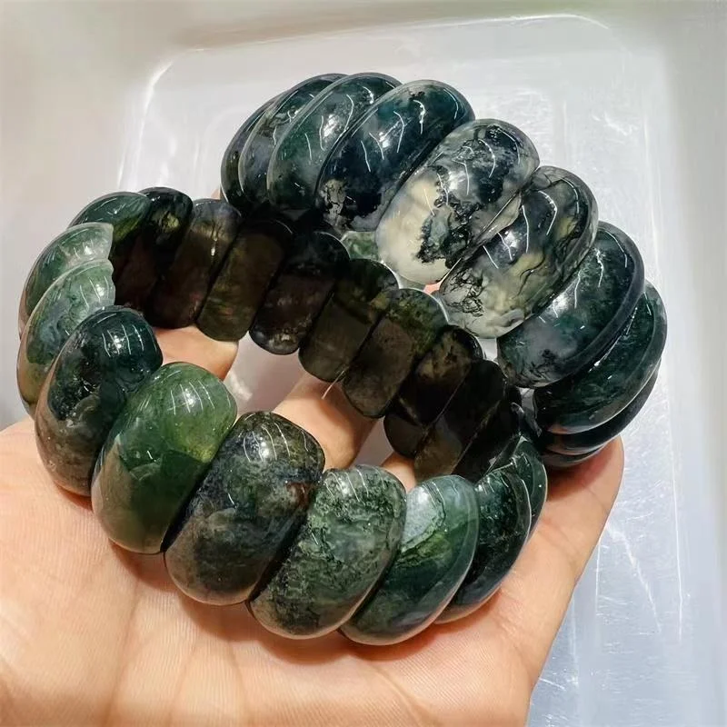 Bulk wholesale High Quality Natural Stone Wide Bracelet Moss agate Bracelets