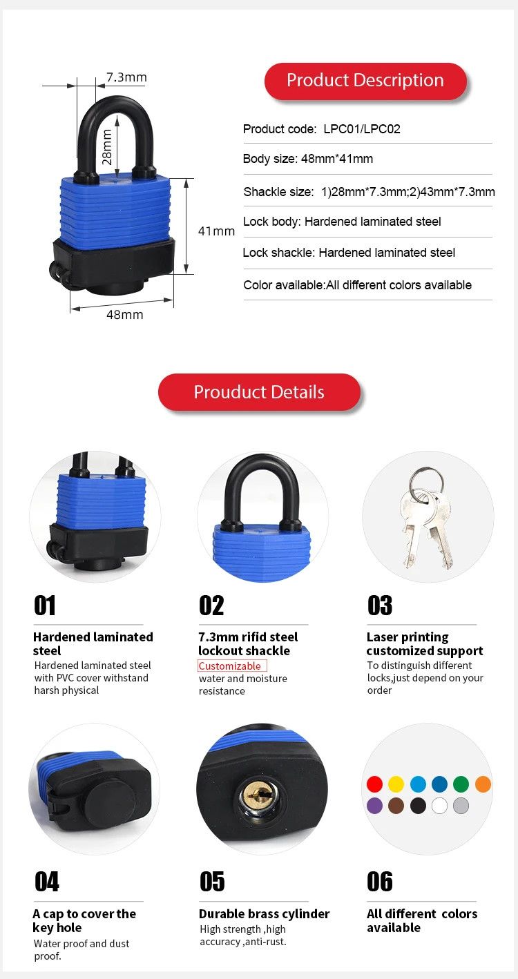 Customizable ABS Shell Color Rubber Cover Waterproof Laminated Safety Padlock