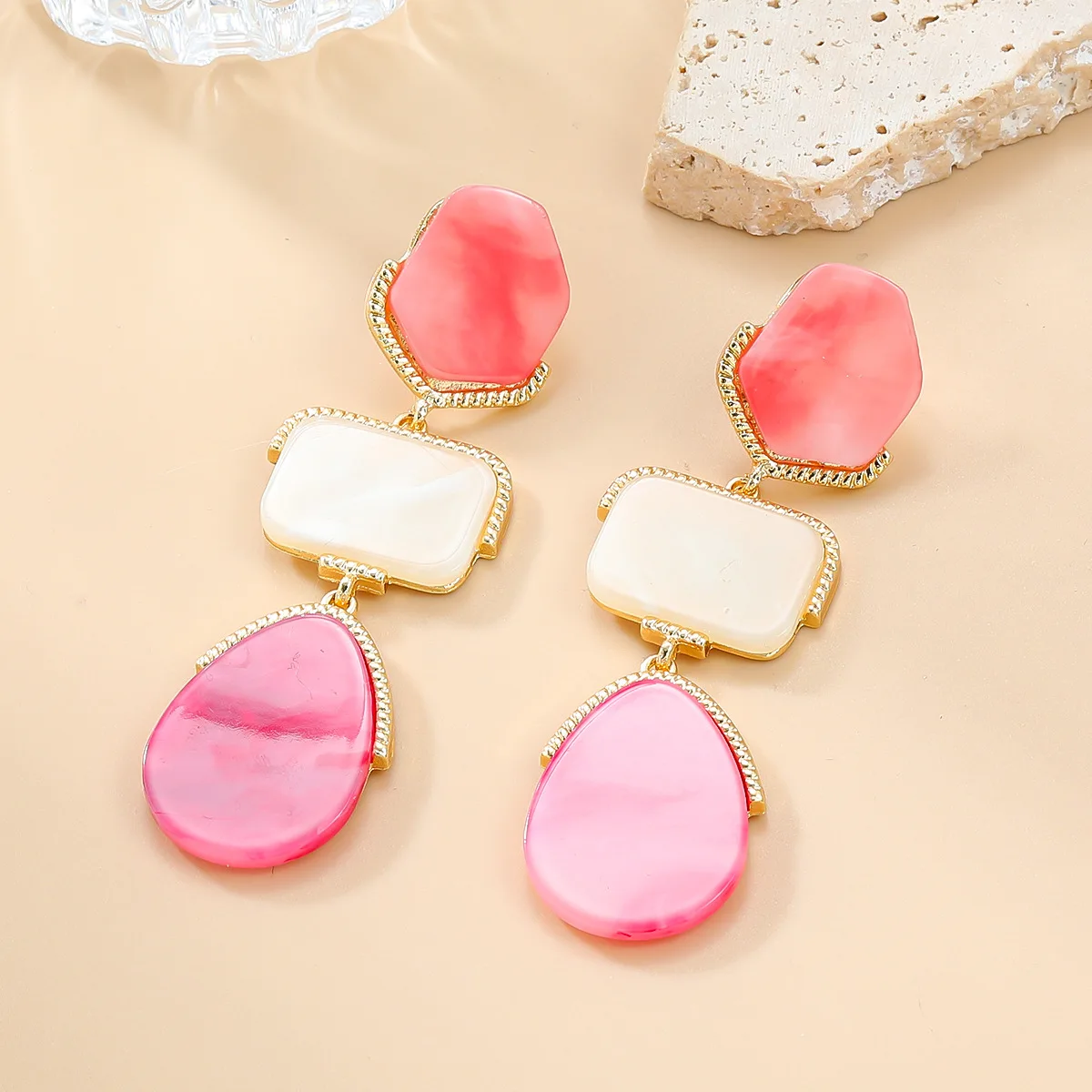 Fashion red Acetic Acid Plate dangle Earrings Multi layer Geometric blue Resin Pendant Earrings Wholesale for Women