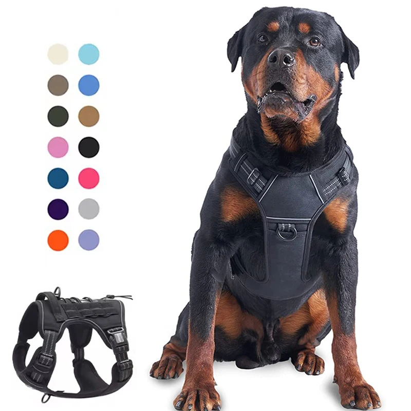 900D Nylon Waterproof No Pull Tactical Large Dog Harness Leash Collar Soft Reflective Adjustable Pet vest Harness
