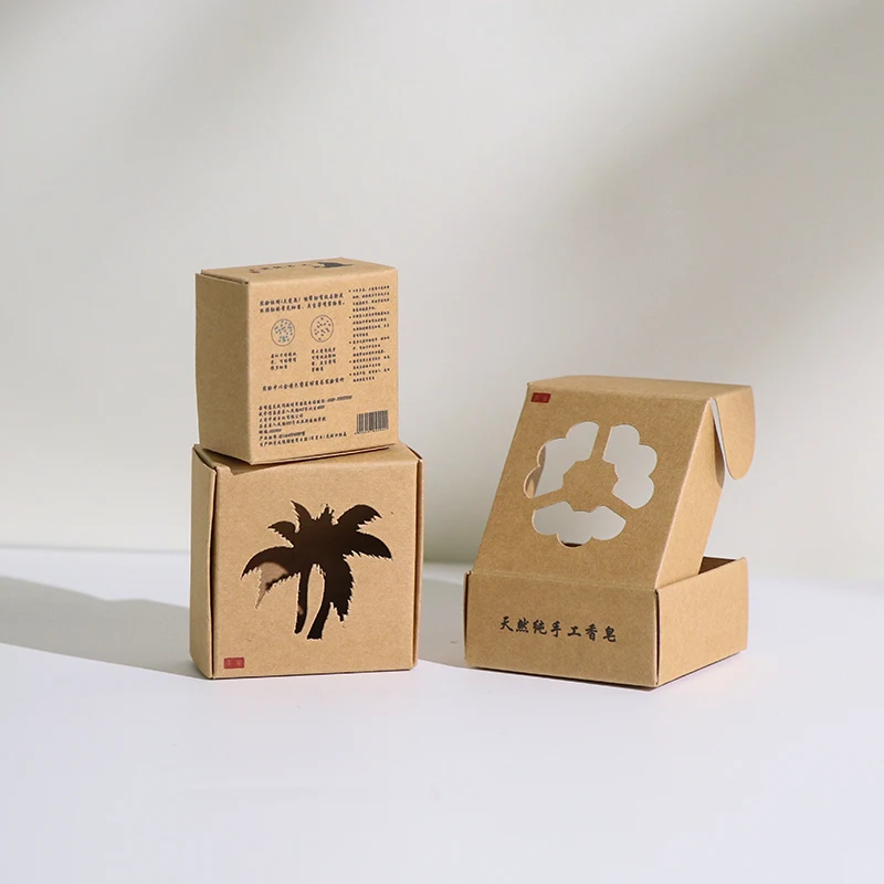 Custom logo eco friendly recycled square biodegradable brown Kraft paper folding mailer soap box with window