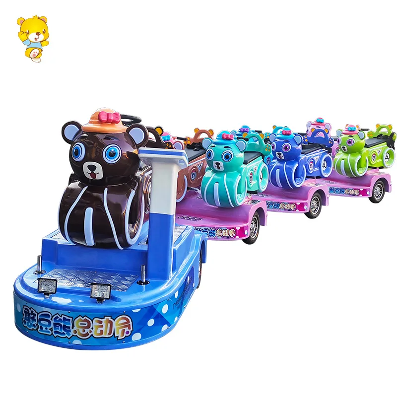 Shopping Mall Amusement Park Electric Trackless Train Cute Bear Carousel Train with Five Carriages Outdoor Kid Train