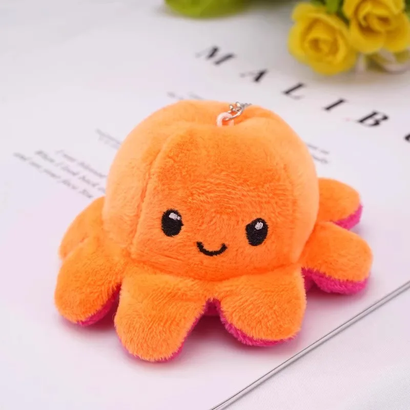 Cute Angry Little Octopus Flip Doll Plush Pendant Keychain Toy with Expressive Face Change