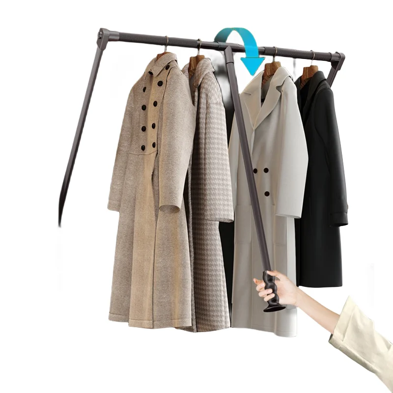 Wholesale Luxury Aluminum Organizer Design Pull Down Lift Closet Hanger Wardrobe Soft Display Stand Close Clothing Rack