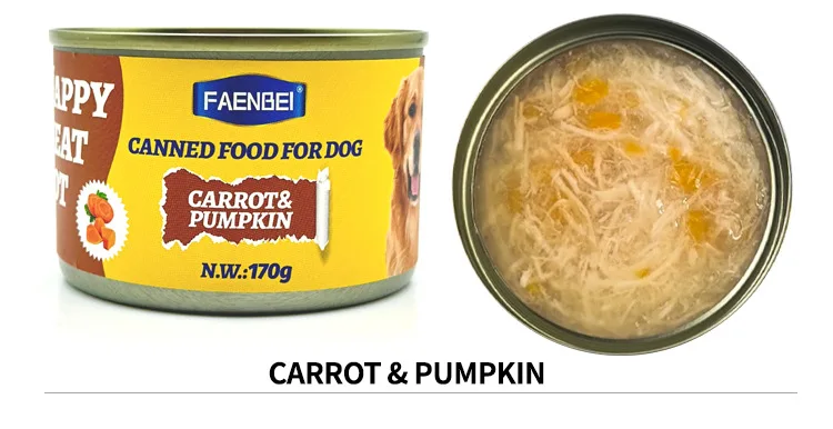 oem ODM 2024 good market dog snacks shredded chicken yolk liver sweet potato carrot pumpkin wet treats 170g canned food for dogs