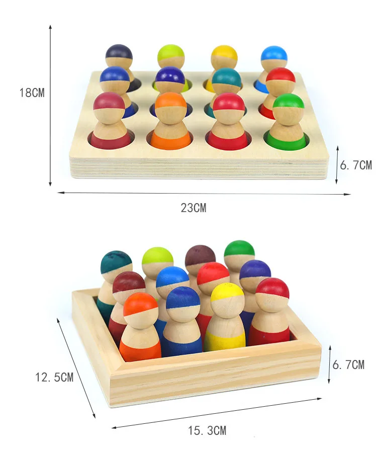 Wholesale Wooden Toys Pastel Rainbow Friends - 12 coloured pastel baby peg dolls