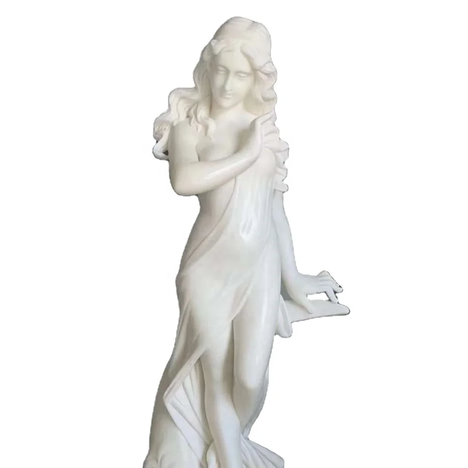 Уличное украшение для сада, красивая привлекательная женская статуя из белого мрамора в натуральную величину