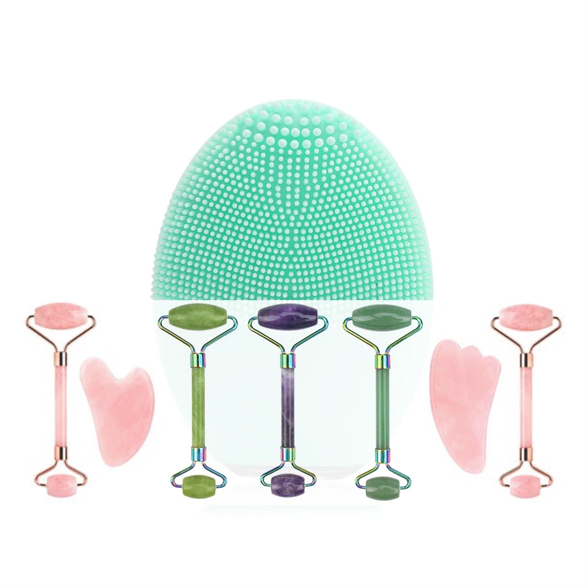 
Hot selling stone gua sha tool set 2 1 vibration in bagi jade roller facial for Global market 