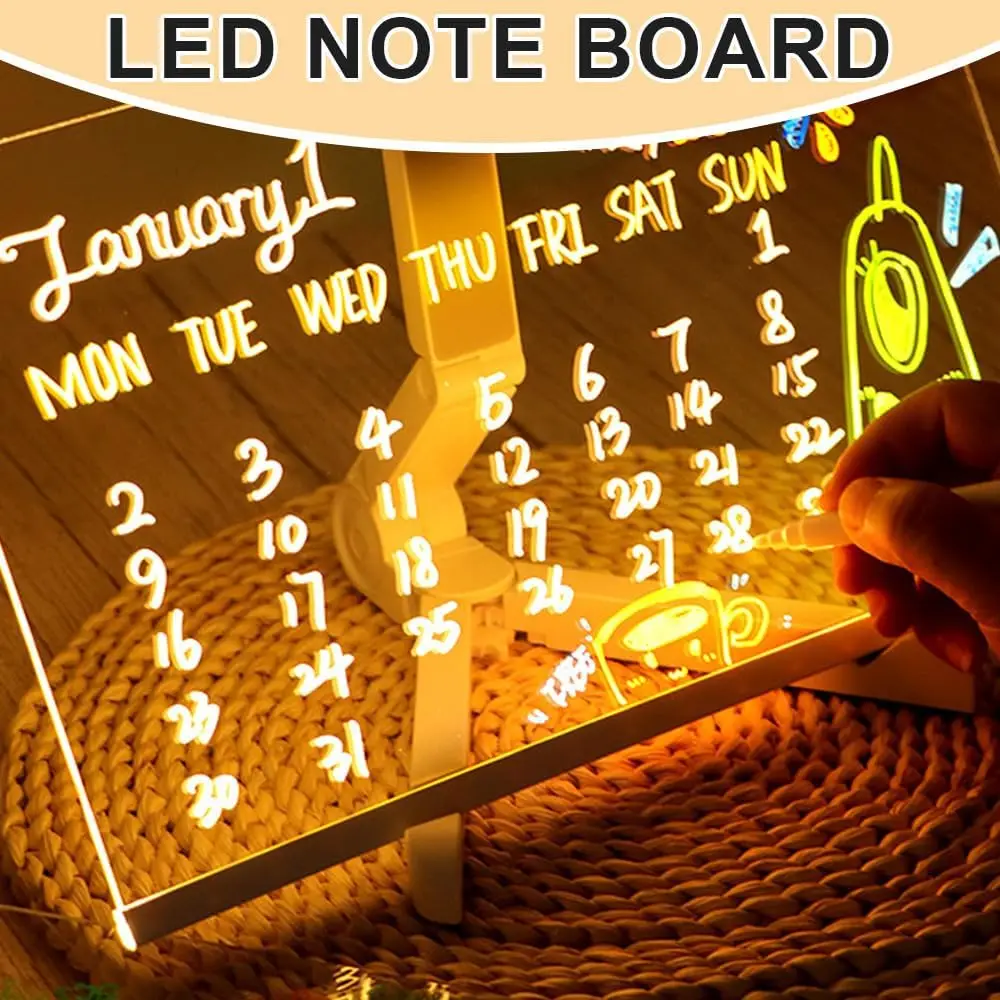 2025 New LED Note Board Light Up Acrylic Message Board with Adjustable Stand and 7 Colors Pen LED Illuminated Drawing Board