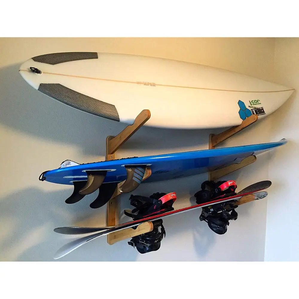 Surfboard bamboo surfboard rack wall mounted display rack for surfboard long board and short board