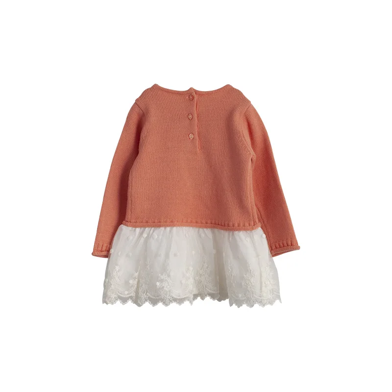 New arrival Children clothing girl mix wool kids sweater dress with lace