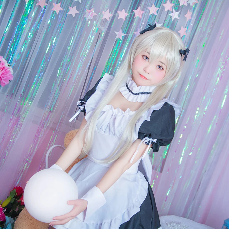Japanese Anime Yosuga no Sora Black Costume Uniform Kasugano Sora Cosplay Sexy Maid Fancy Dress