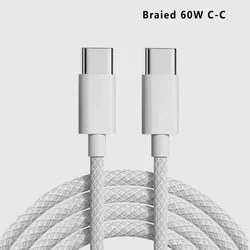 Nylon Braided USB-C 1m 2m 3m USB C Fast Charging PD 60W Date Sync Transfer Type C Charger Cables For Iphone 15 Pro Max