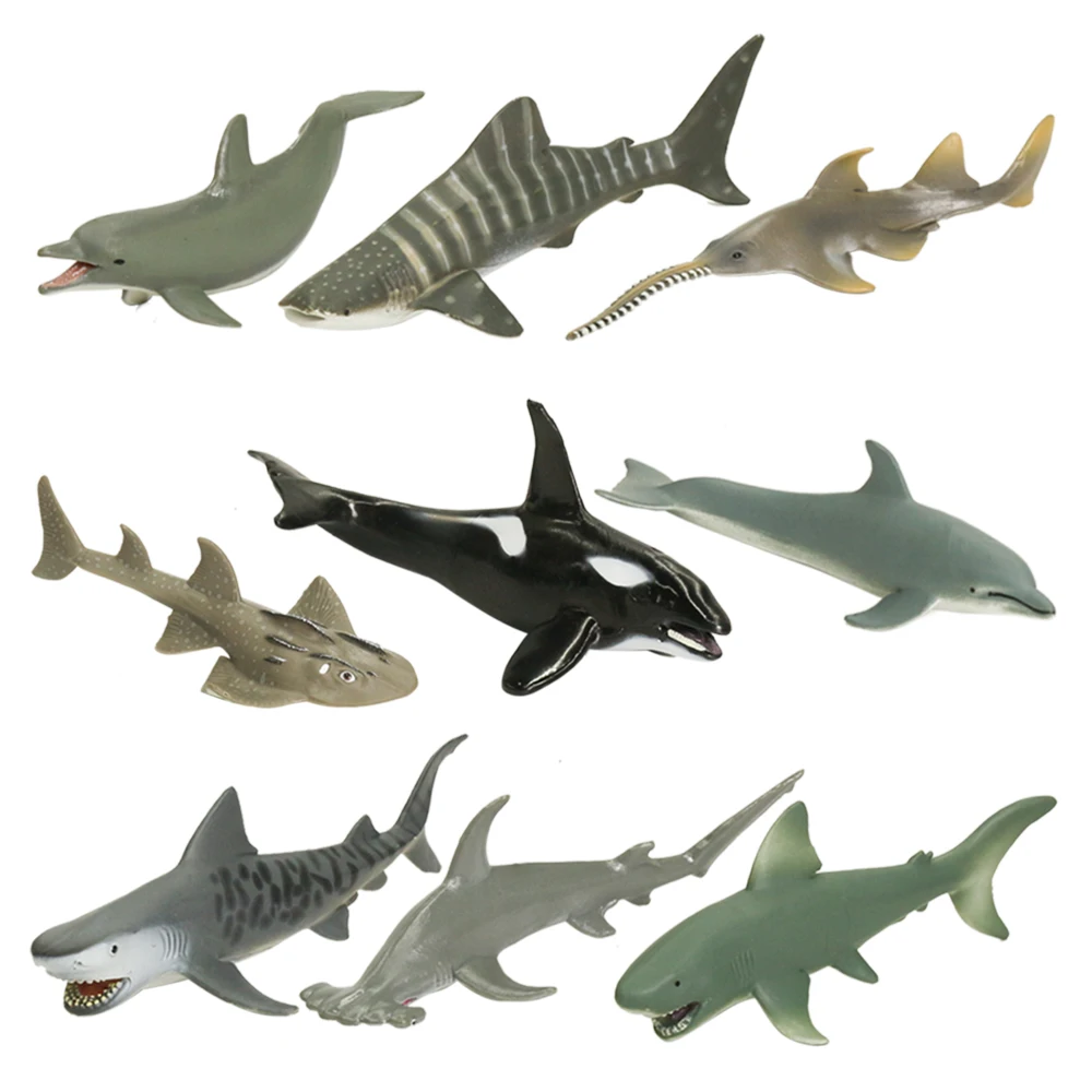 MU GROUP High simulation aquatic  PVC solid deep ocean shark tortoise dolphin model plastic sea animal toy set