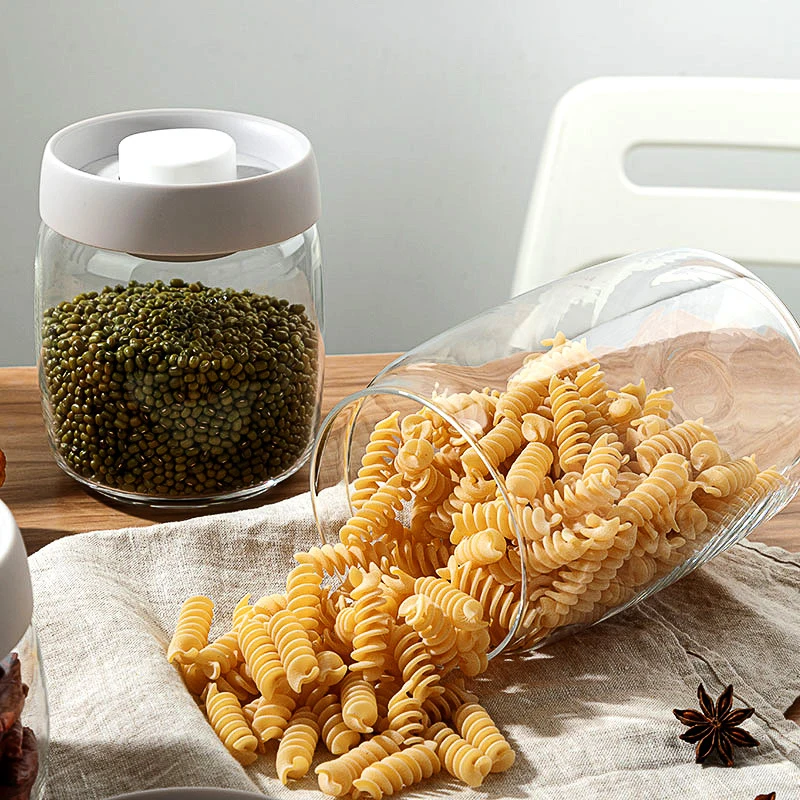 Best Selling Round Glass Press Lid Sealed Jar Kitchen Vacuum Storage Jar Coffee Bean Moisture-proof Storage Jar YGH644