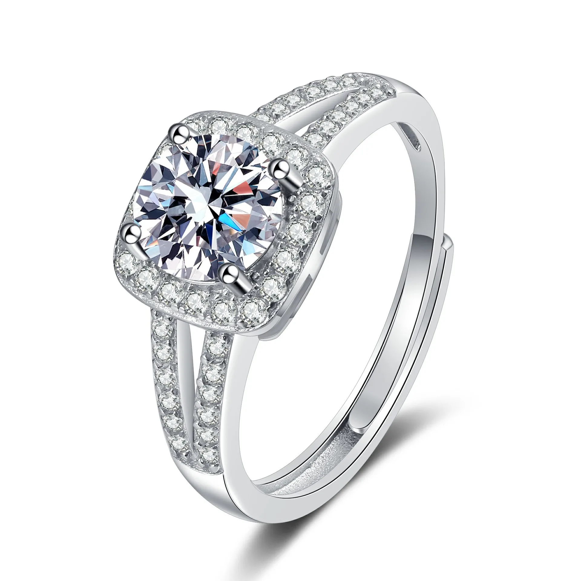 Moissanite diamond engagement wedding copper rings set wholesale classic cz cubic zirconia silver rings for women