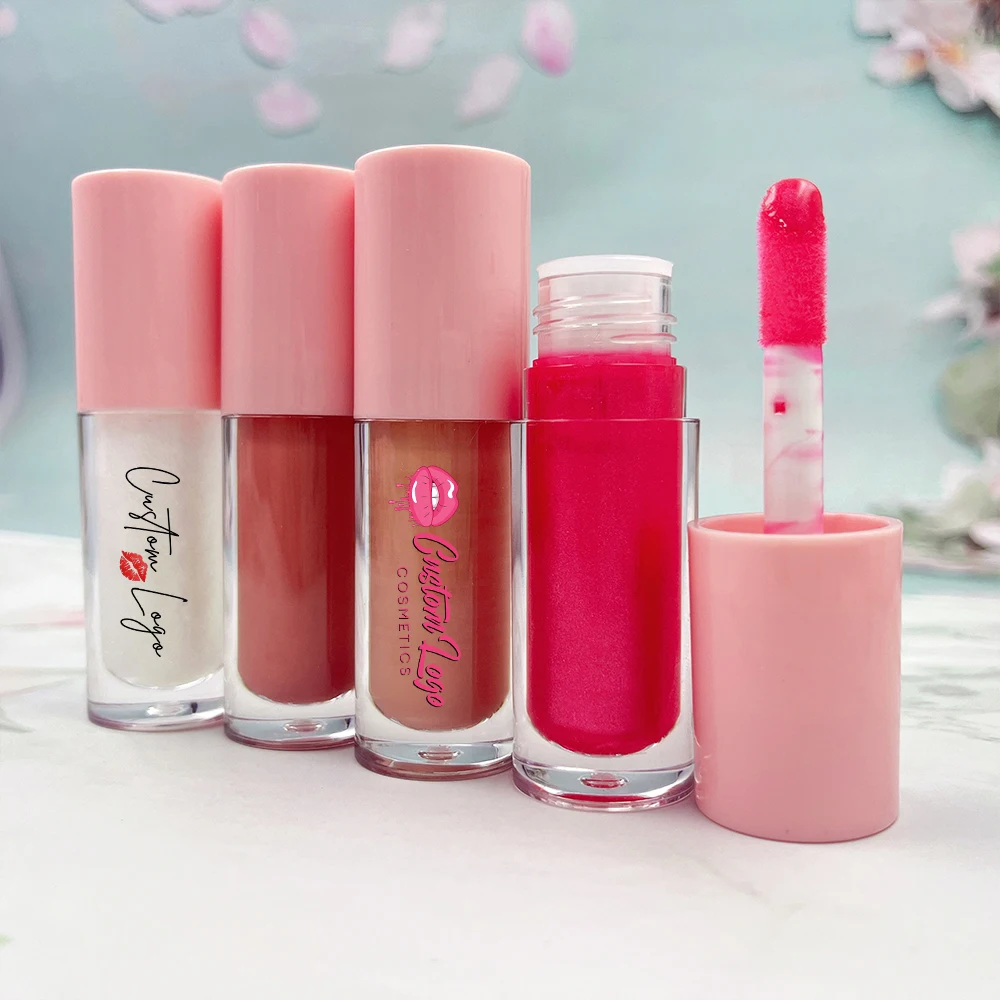 Vegan Clear Nude Lipgloss Vendor Round OEM Lip gloss Tubes Packaging 6ml Clear Lip Gloss Tubes With Big Brush Big Wand