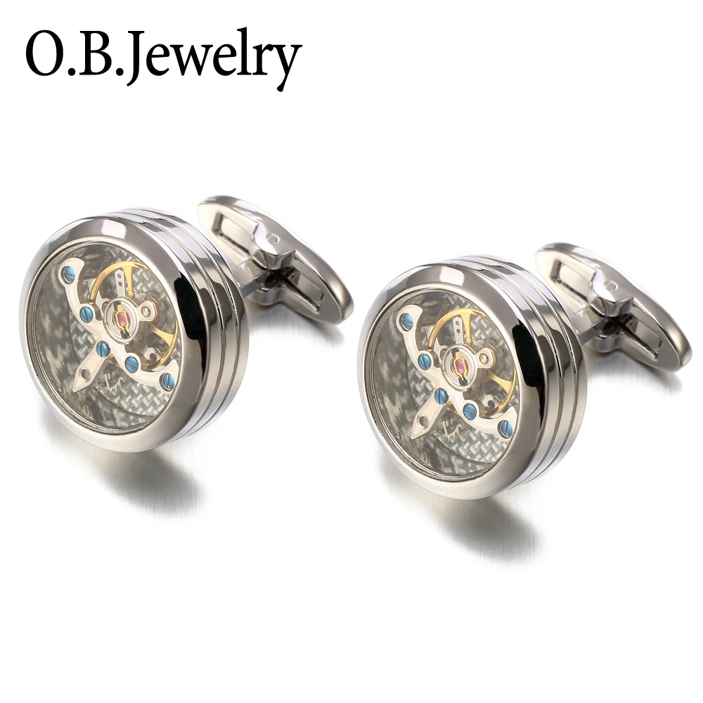 High Quality Custom Functional Watch Immovable Cufflinks For Men Round Gold Watch Mechanism Gear Cuff links Wholesale