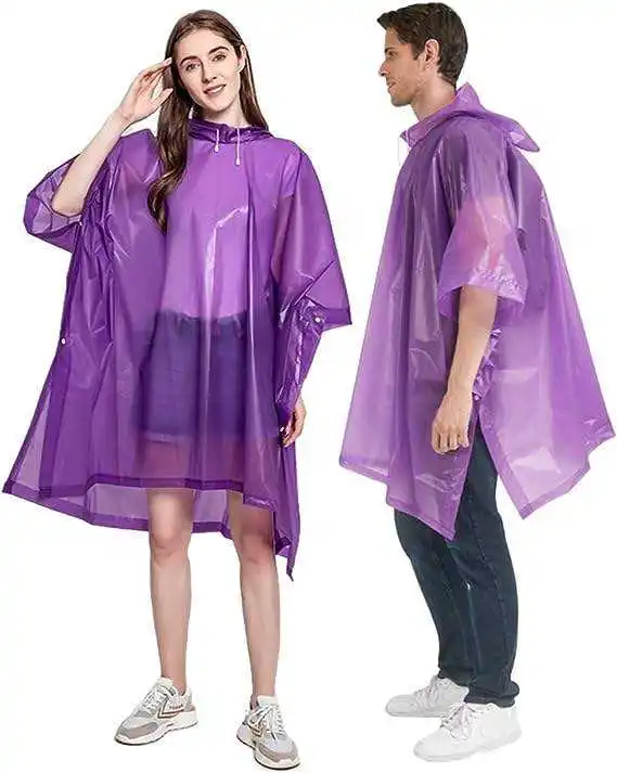 PEVA Women Poncho With Hat Ladies Waterproof Long Raincoat Adults Rain Coat