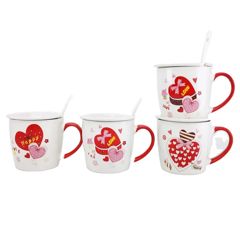 Europe Style Love Couple Ceramic Cup Office Heart-shaped Pattern Gift Travel Coffee Mug