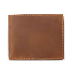 High Quality Luxury Cowhide Real Crazy Horse Leather Designer Small Vintage Bifold Slim Leather Wallet For Men
