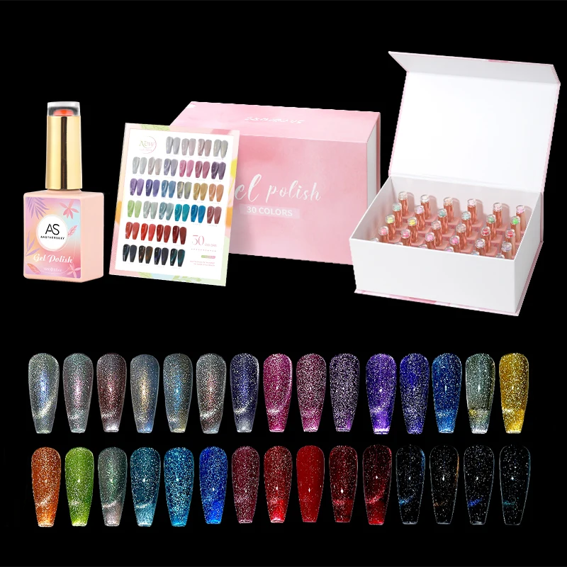 Private Label 15ml Glitter Cat Eye Gel Nail Polish Holographic 9D Rainbow Magnetic Gel Reflective Chameleon Magnet Gel Polish