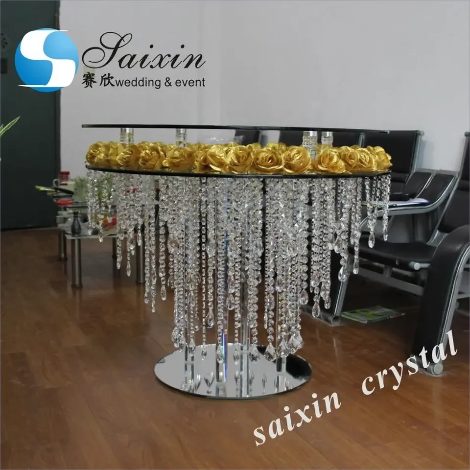 Factory Sale Wedding Luxury Cake Table Glass Centerpiece Mirror Hanging Crystal Wedding Cake Table