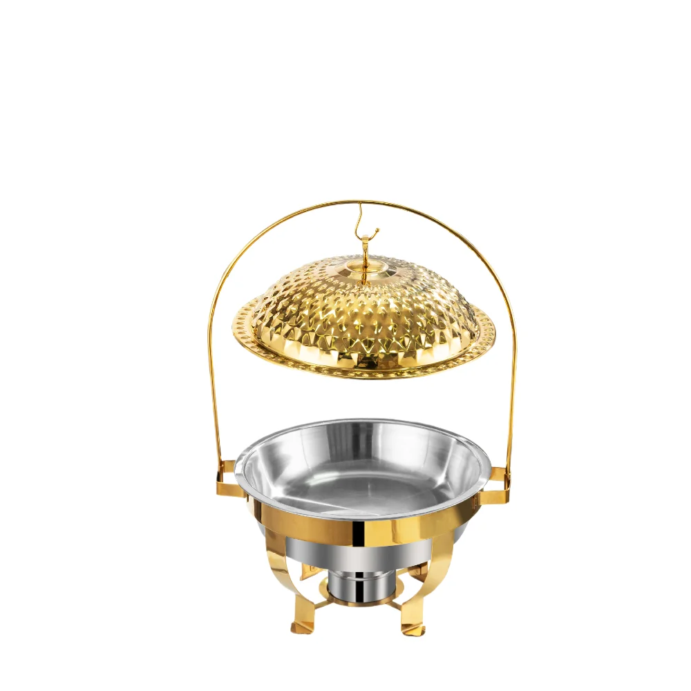 Household Hotel Round Stainless Steel 8L Heating Display Gold Luxury Food Display Warmer