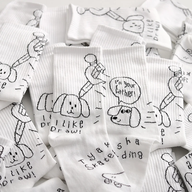 Funny Woman Designer Cute Embroidery Custom White Cotton Sock Animal Suppliers Cartoon Dress High Quality Fun Socks Women