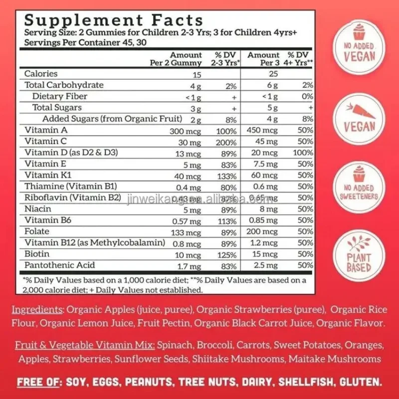 Real Fruit Gummy Vitamins for Kids No Added Sugar Cane Beta Carotenes Whole Food Multivitamin Vegan Toddler Gummies Plant Based