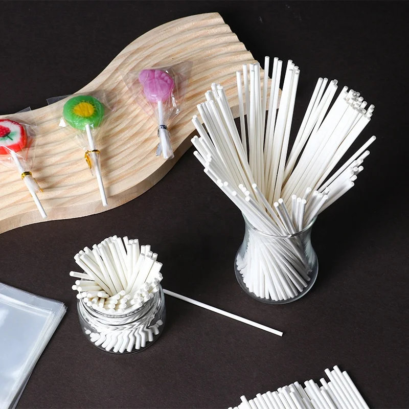 Cake Pop Sticks Sucker Sticks for Cookies Rainbow Candy Chocolate Cake Topper White Paper Lollipop Sticks