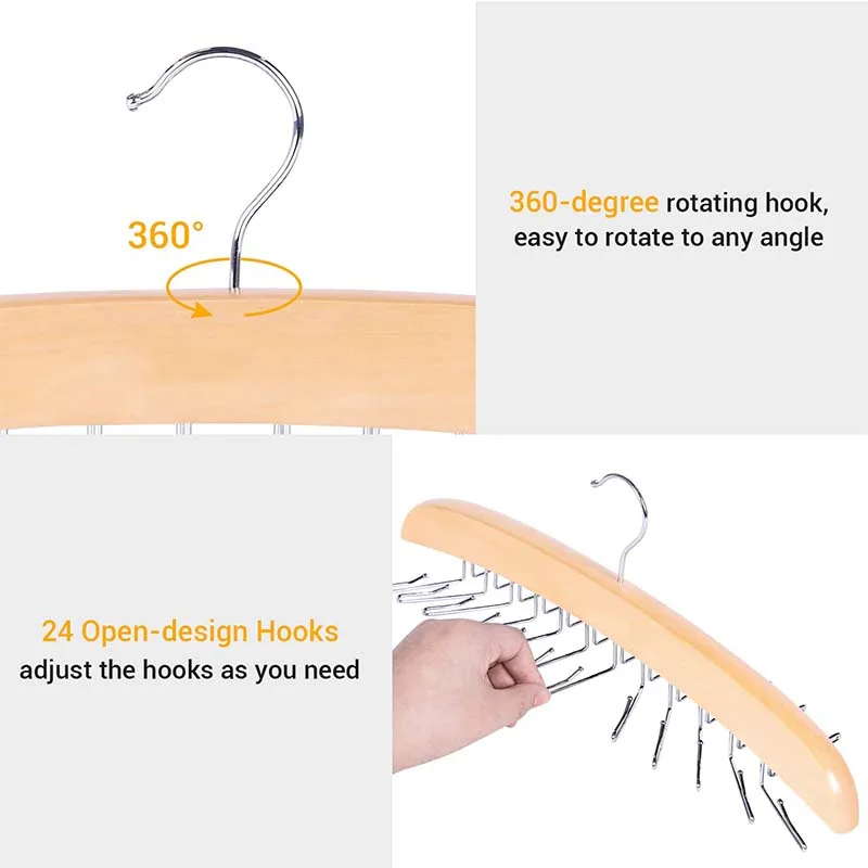 Tie Rack Hanger for Closet Wooden Tie Holder Organizer Necktie Storage  360 Degree Rotating Tie Rack Tank Tops Accessories