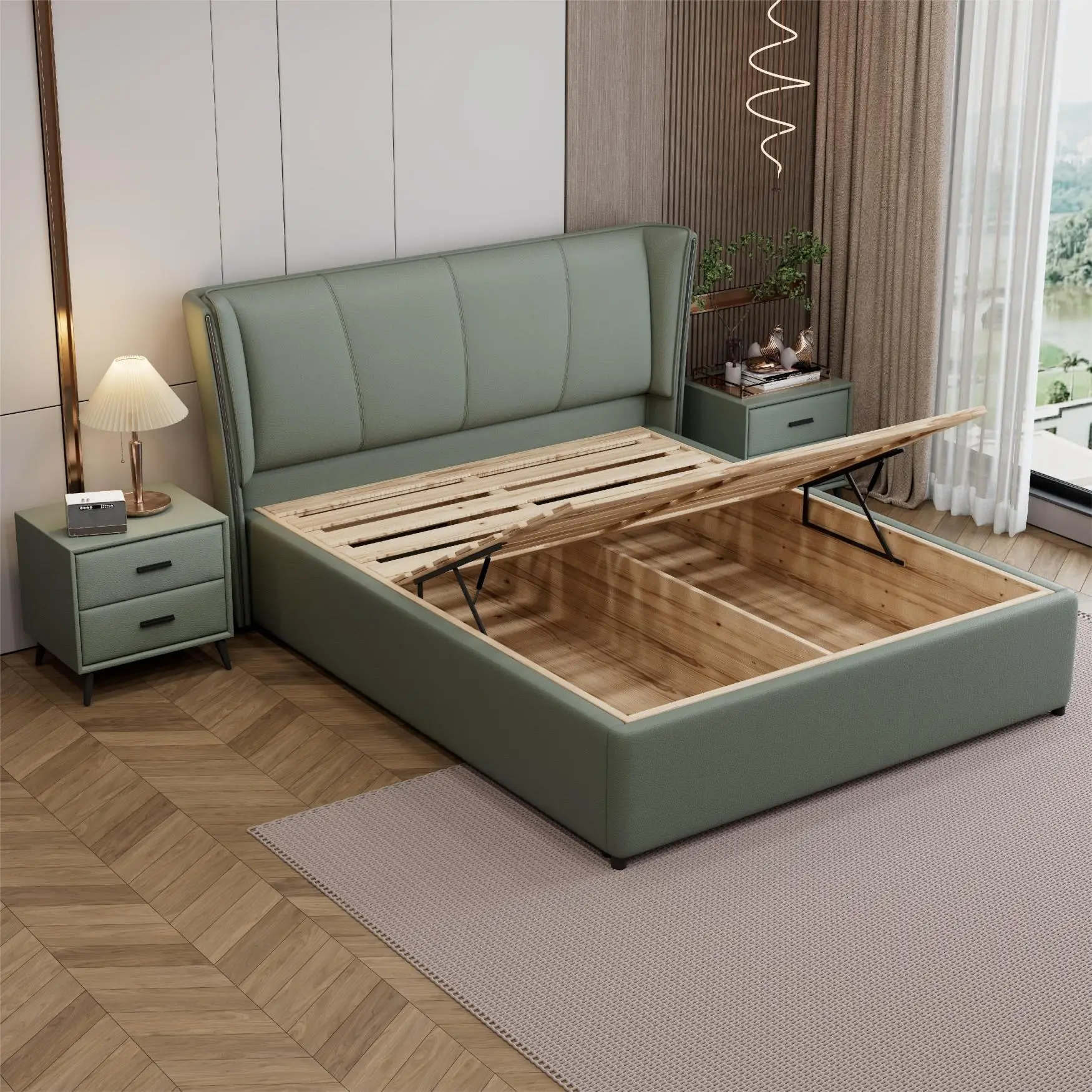Custom Made Bedroom Furniture Nordic double bed modern minimalist technology cloth master bedroom leather fabric soft bed