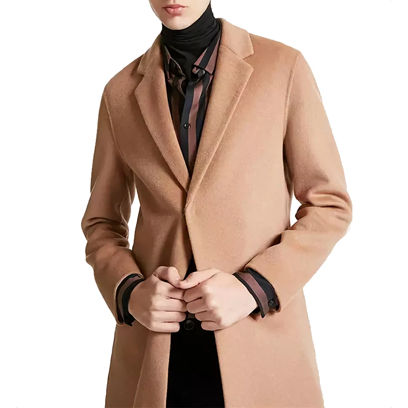 Winter Men Lapel Long Sleeve Single Breasted Men Long Woolen Coat Men Long Woolen Overcoat Male Winter Coat
