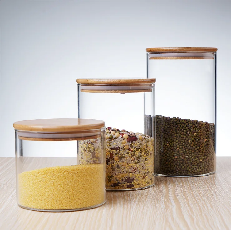 Wholesale High Borosilicate Round CLear Glass Storage Jar With Bamboo Lid