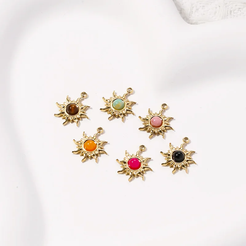 Bohemian Natural Stone Stainless Steel Sun Pendant Jewelry Accessories DIY 18K Gold Plated Necklace Bracelet Earrings