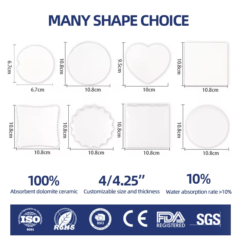 Wholesale custom round shape gift coaster white blanks sublimation ceramic coaster 4inch absorbent drinks coaster with cork back