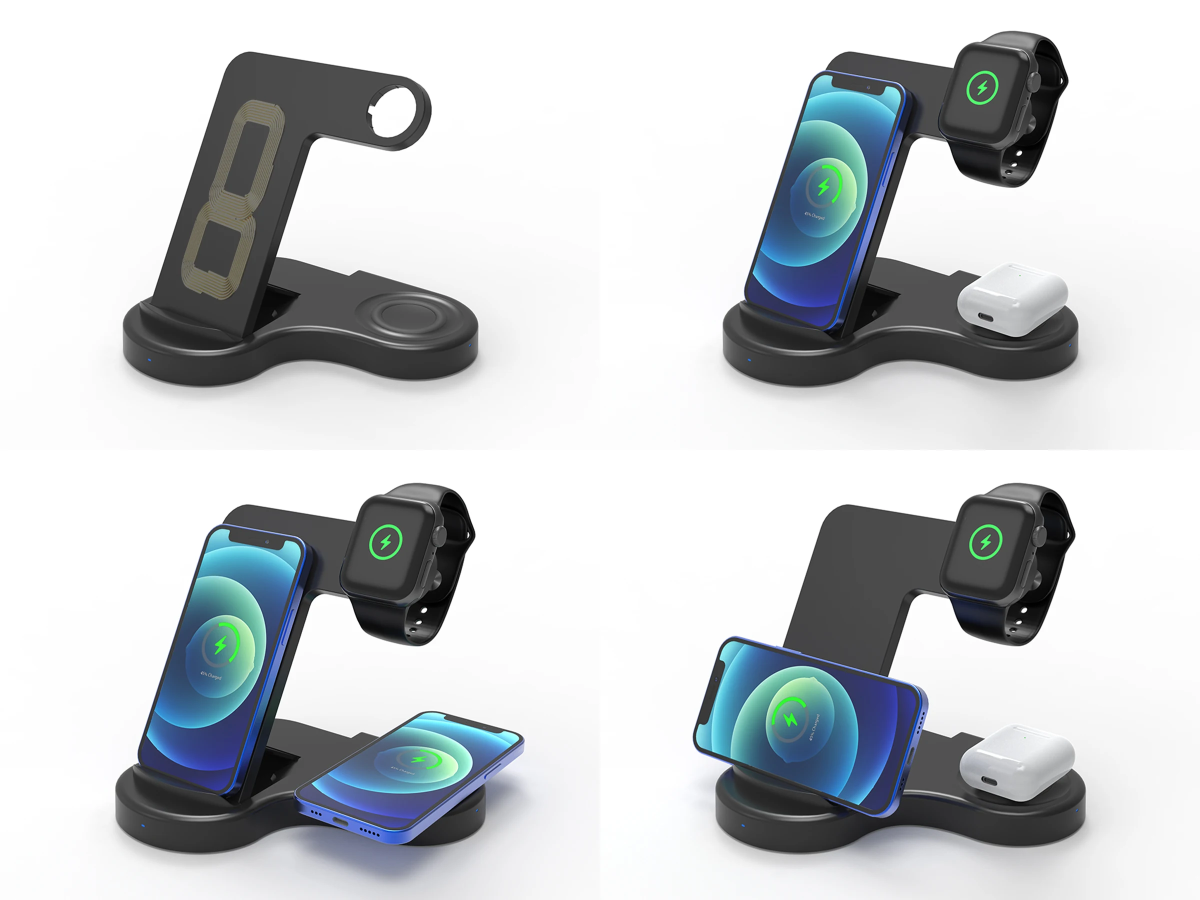 Oem Universal Adjustable Angle Smart Sensor Desk Charger Wireless Charger Stand 4 In 1 For Xiaomi