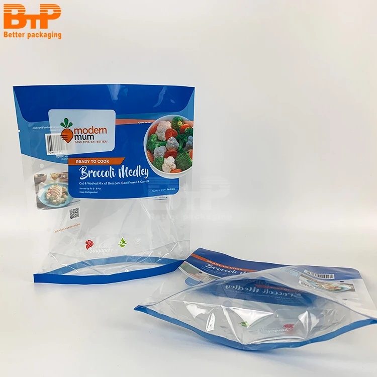 Custom logo printed Fruit food packaging bag fresh  vegetable  standing up pouch of pp recycle plastic bags