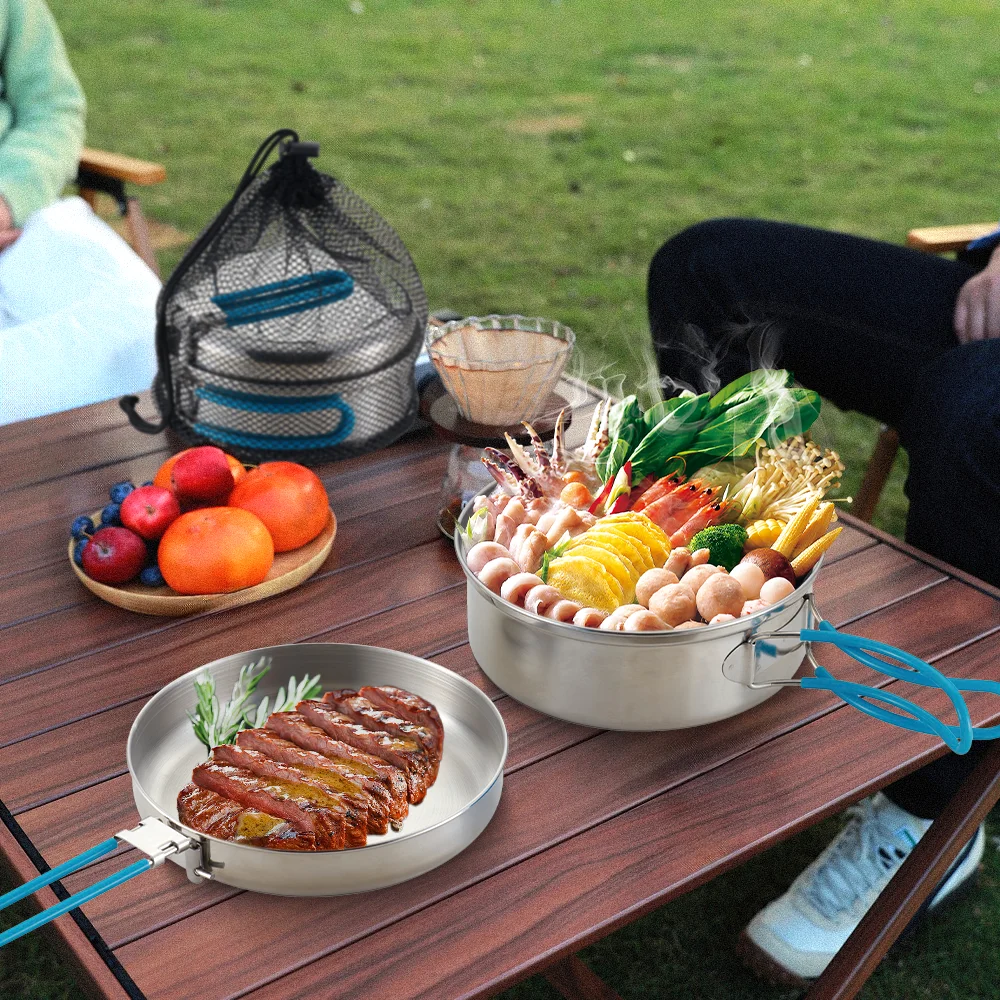 Lightweight Hiking Picnic Stainless Steel Camping Cookware Outdoor Camping Cooking Pot Set
