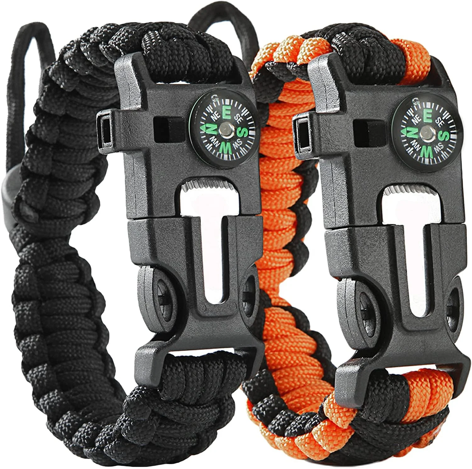 wholesale New outdoor custom nylon adjustable 5 In 1 tactical whistle fire starter 550 paracord survival bracelet flint clasp