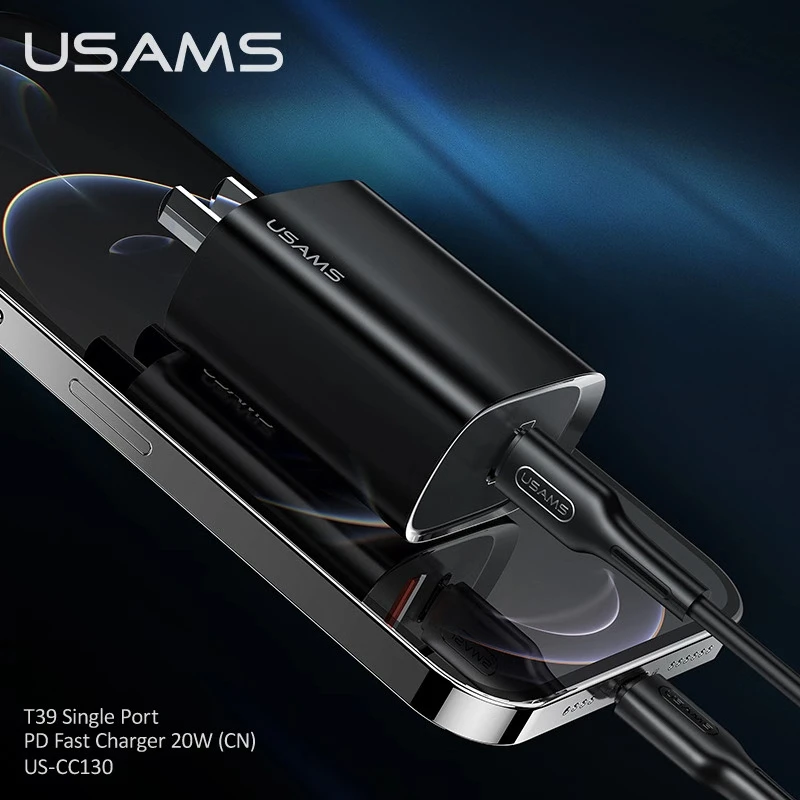 
USAMS T39 charger 2020 new product mobile phone cargadores usb-c wall PD type c fast usb charger for iPhone 12 adapters 