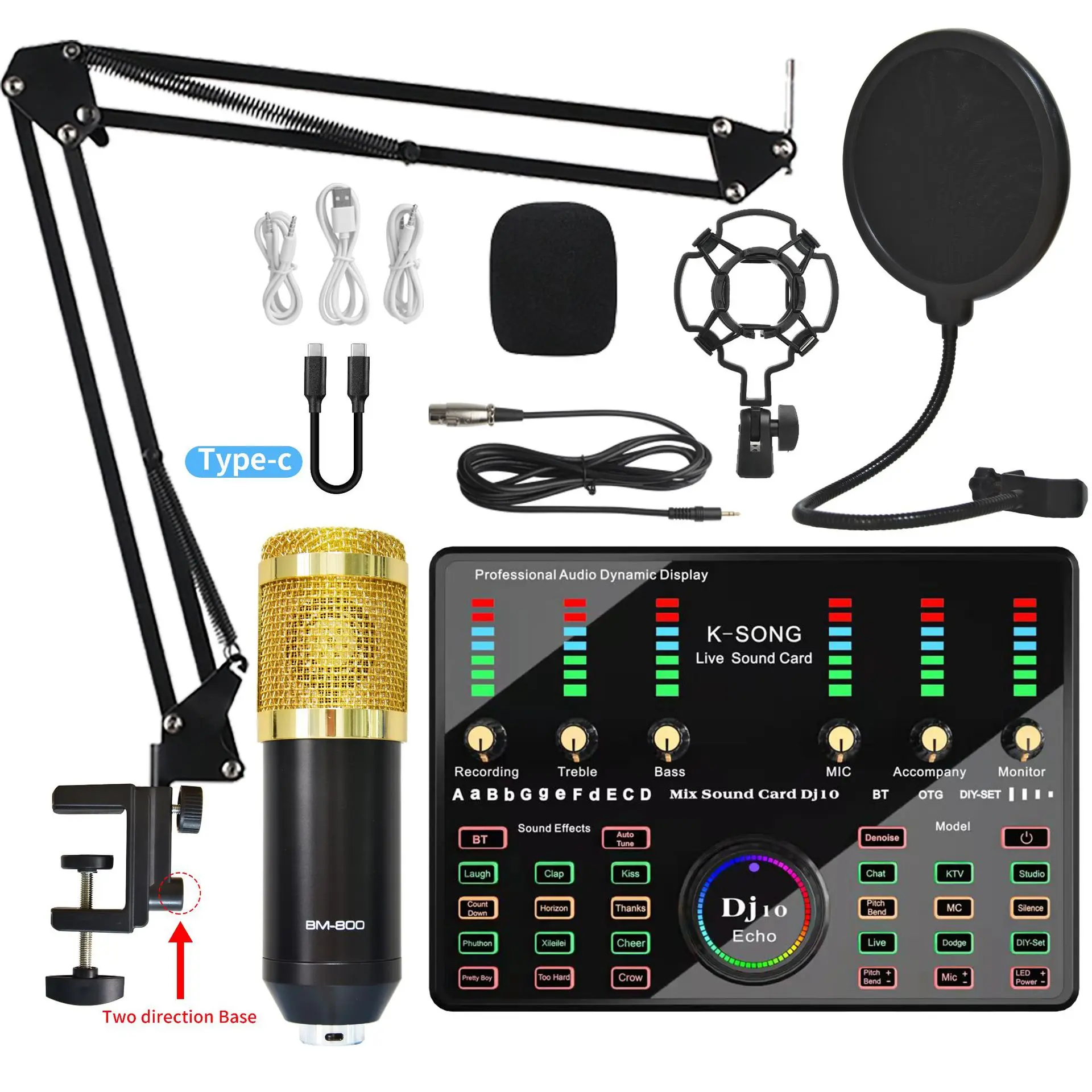 Bm800 Microphone Dj10 Sound Card Set Studio Streaming Gaming Mic Dj Karaoke Home Audio Sound System Microphone For Phone Pc