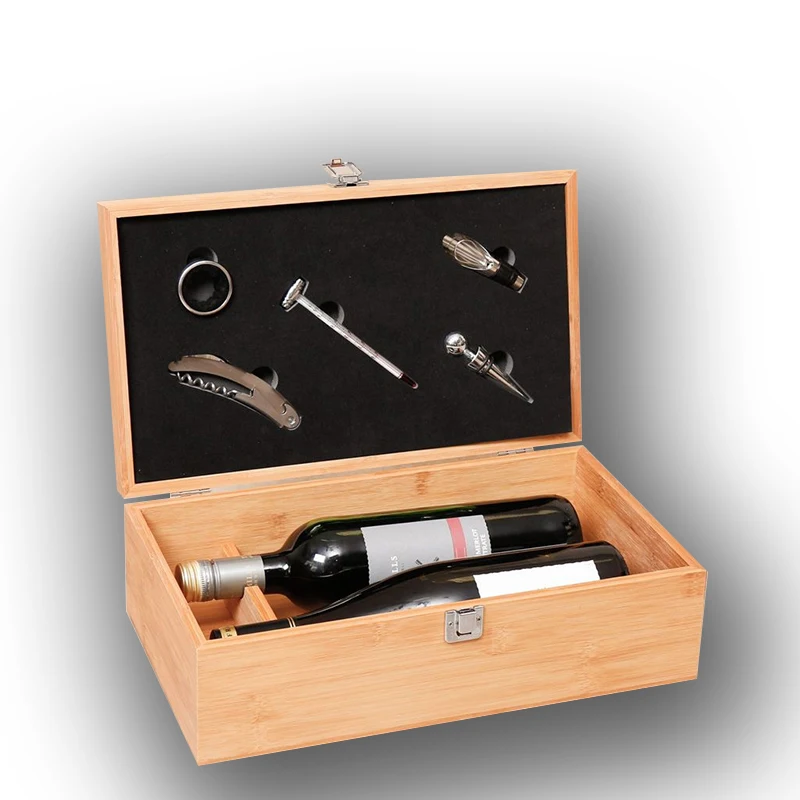 Custom top grade bamboo wine box gift box with 4 wine tools