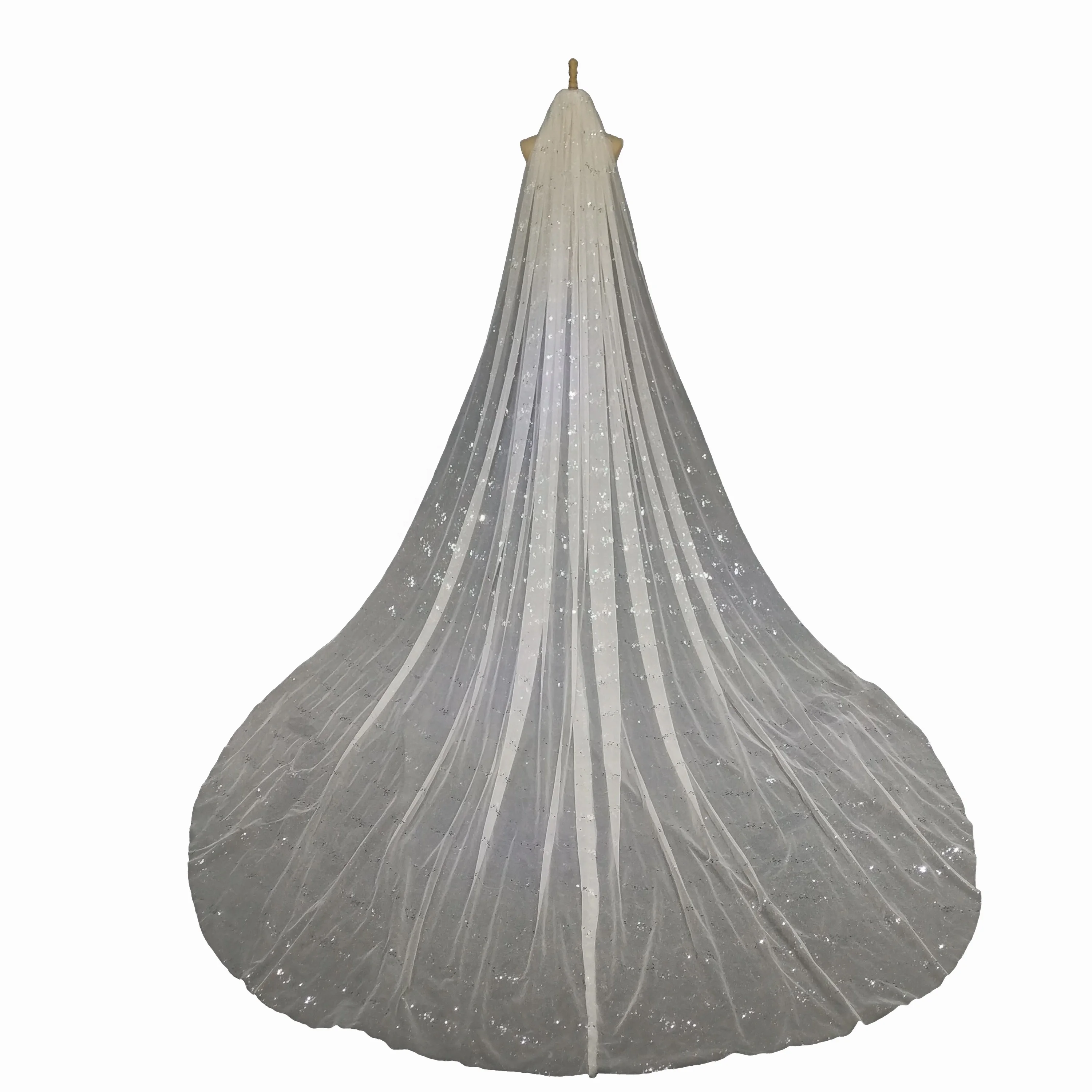 
4m * 3m cathedral large tail bride veil simple mechanical hot-press flash wedding veil 